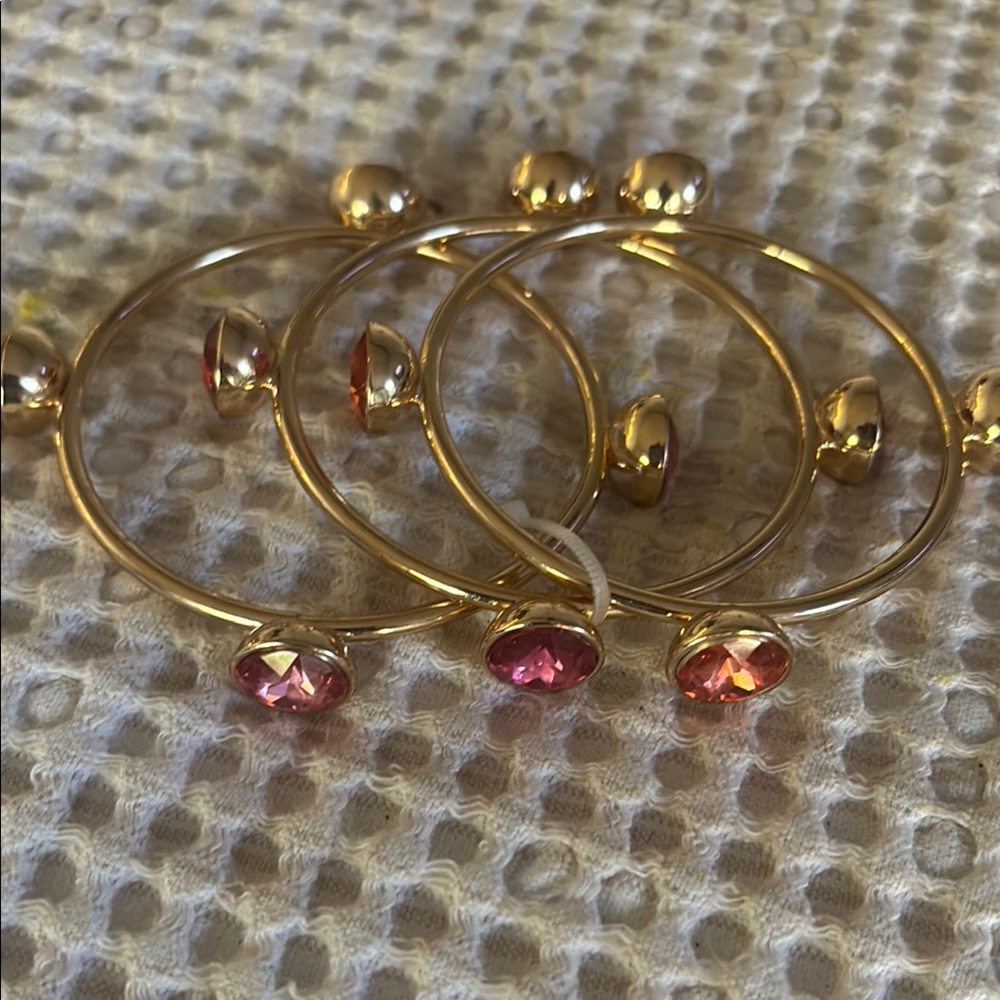 Gold and Pink Gemstone Bracelet Set